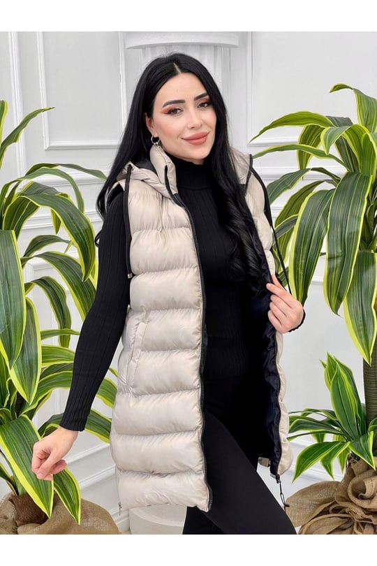 Yani Fermuarlı Yelek 010 Bej