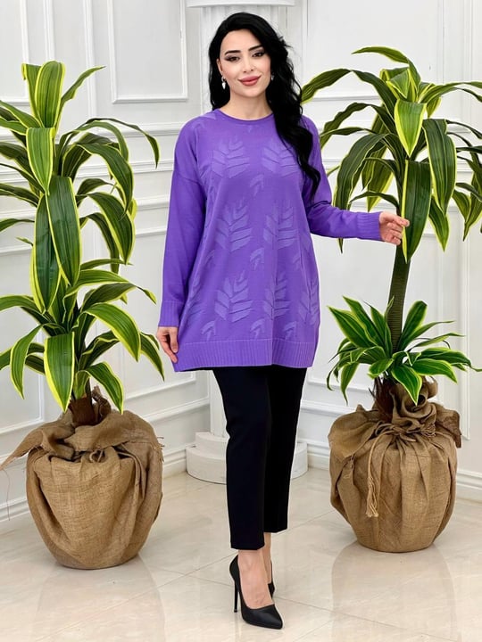 Yaprak Desen Tunik 140131 T-24 Lila