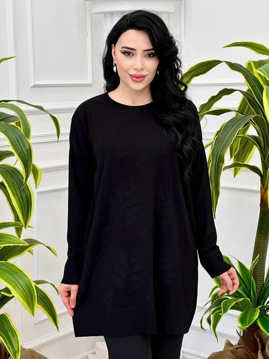 Yaprak Desen Tunik 140131 T-24 Siyah