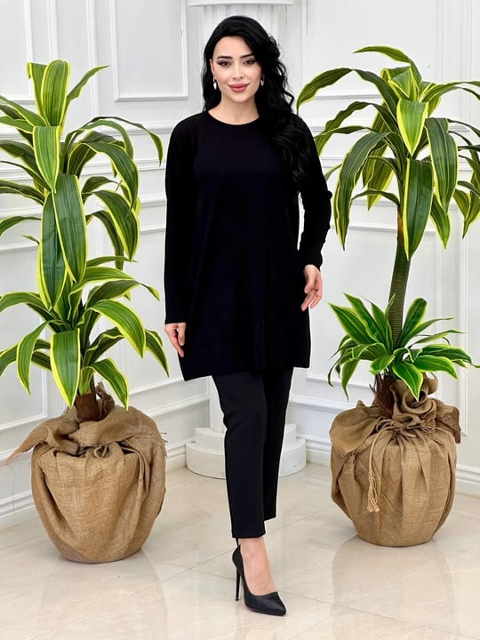 Yaprak Desen Tunik 140131 T-24 Siyah