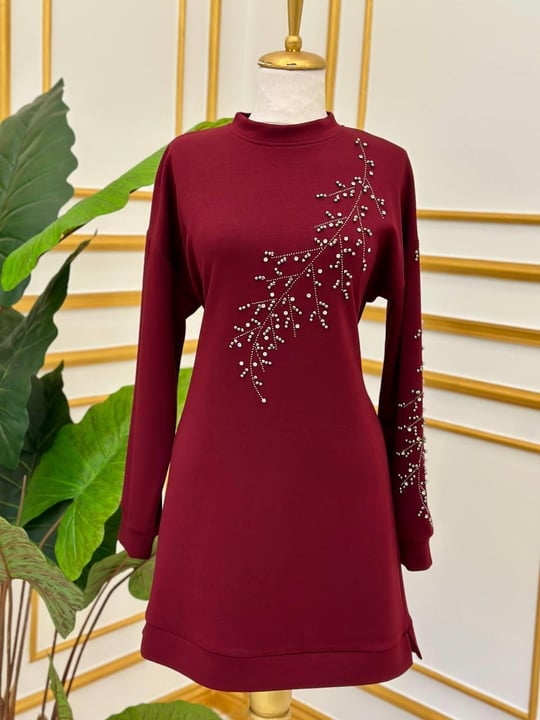 Yaprak Taş İşleme Oyşo Tunik 1002 t-24 Bordo