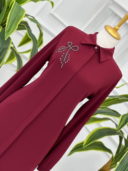 Yaprak Taş İşleme Tunik 893 T-24 Bordo