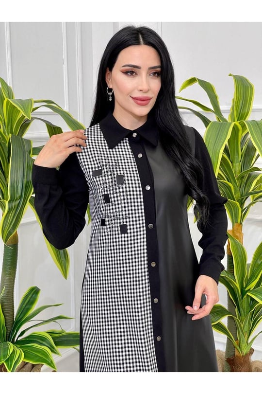 Yarı Ekose Tunik Gömlek 815 Siyah