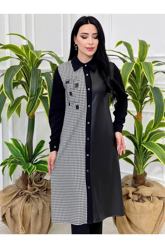 Yarı Ekose Tunik Gömlek 815 Siyah