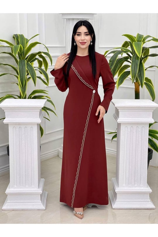 Yarım Ceket Yaka Elbise 5531 Kiremit