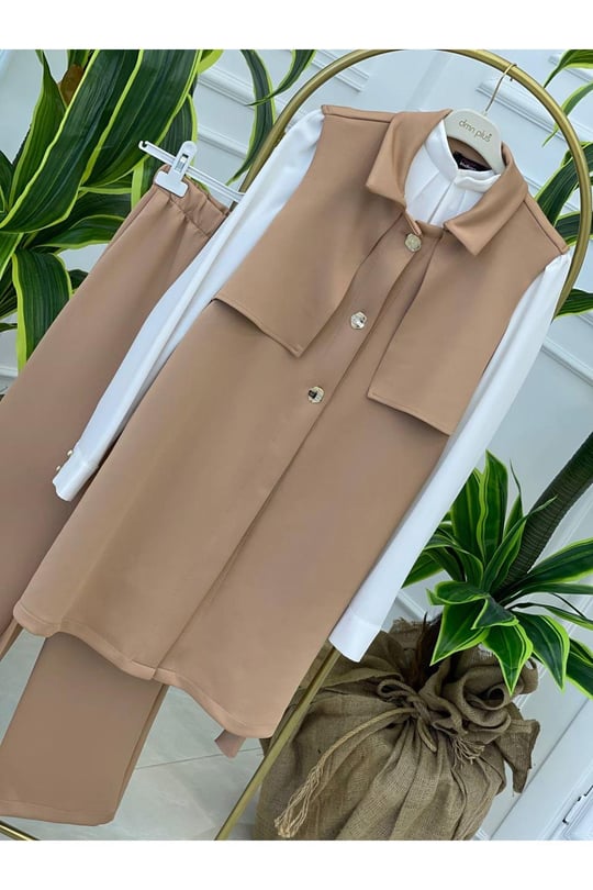 Yelekli Spor Takım 7109-Bej