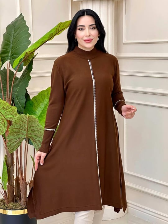 Yığma Desen Panço Tunik 5865 T-24 Kahverengi