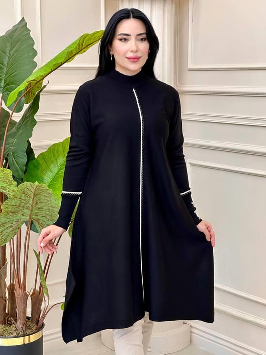 Yığma Desen Panço Tunik 5865 T-24 Siyah