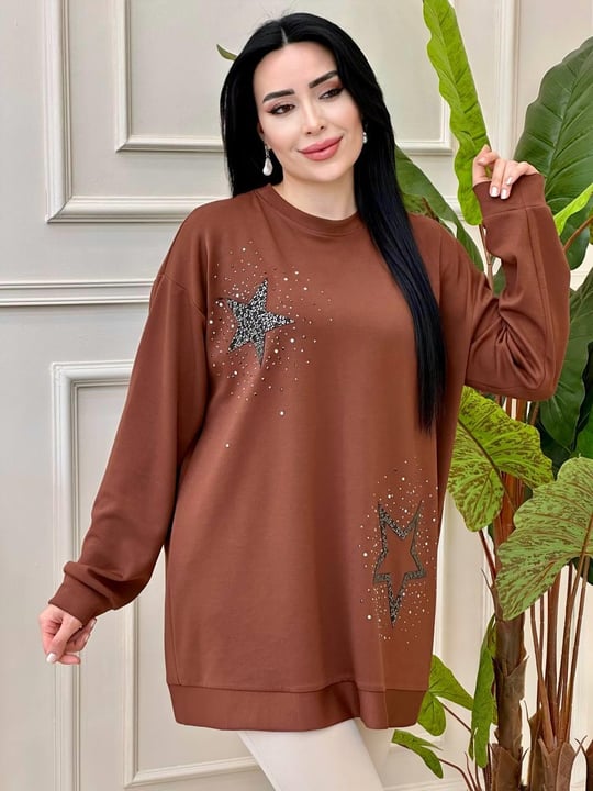 Yıldız Desen Oyşo Tunik 975 t-24 Kahverengi
