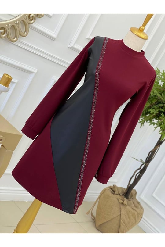 Zik Zak Taş İşleme Tunik 698 Bordo