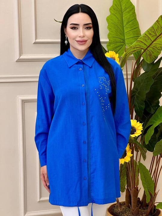Zimba Çiçek Düğmeli Tunik 10519 t025 Mavi