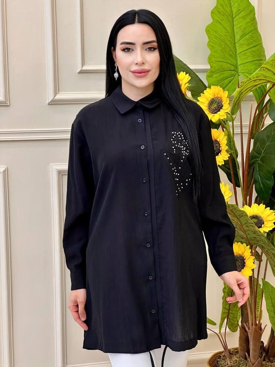 Zimba Çiçek Düğmeli Tunik 10519 t025 Siyah