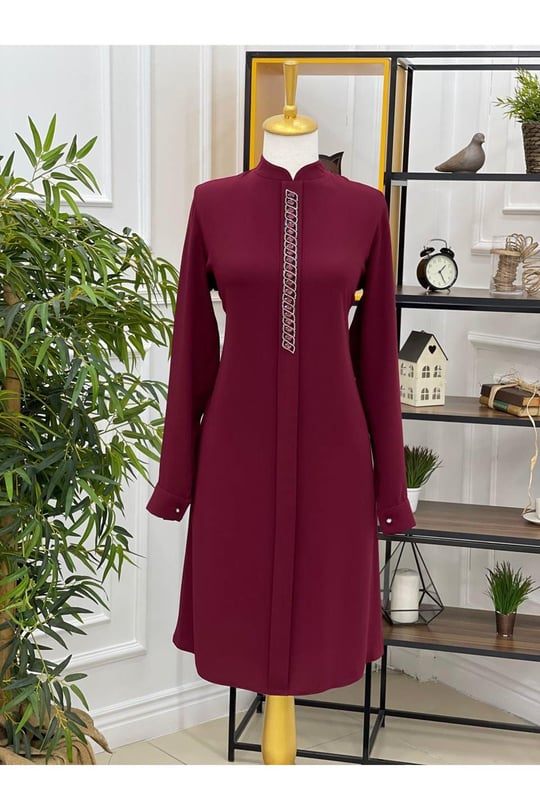 Zincir Taş İşleme Tunik 748 Bordo