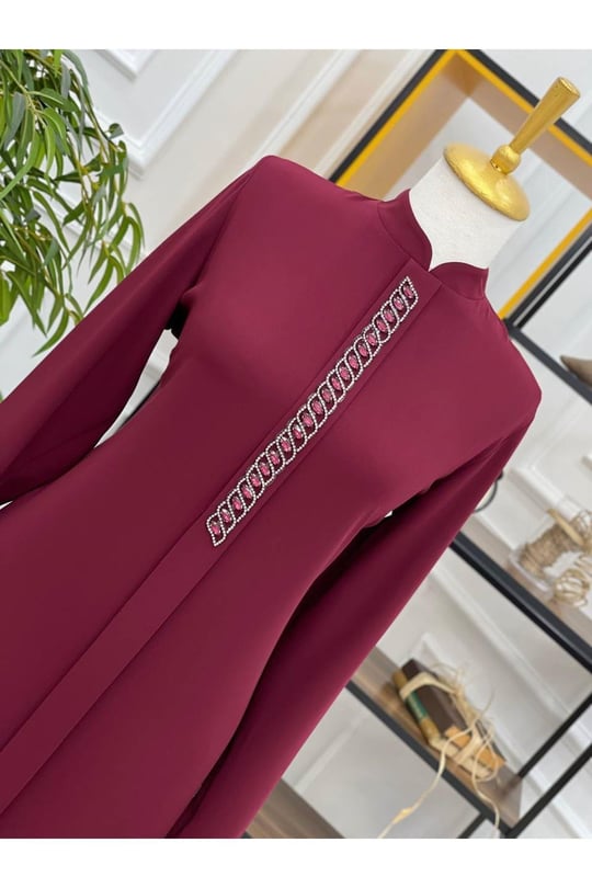 Zincir Taş İşleme Tunik 748 Bordo