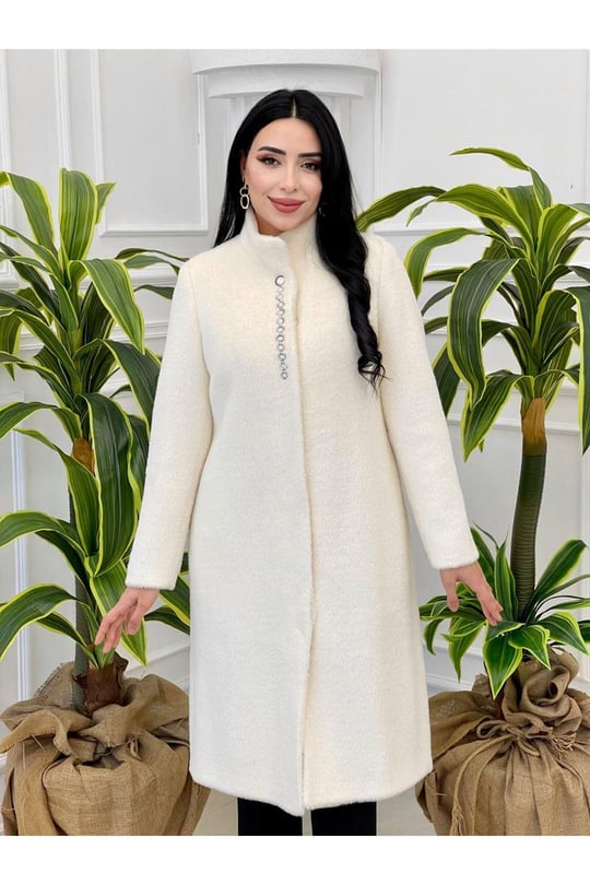 Angora Yumoş Kaban 8166-Beyaz