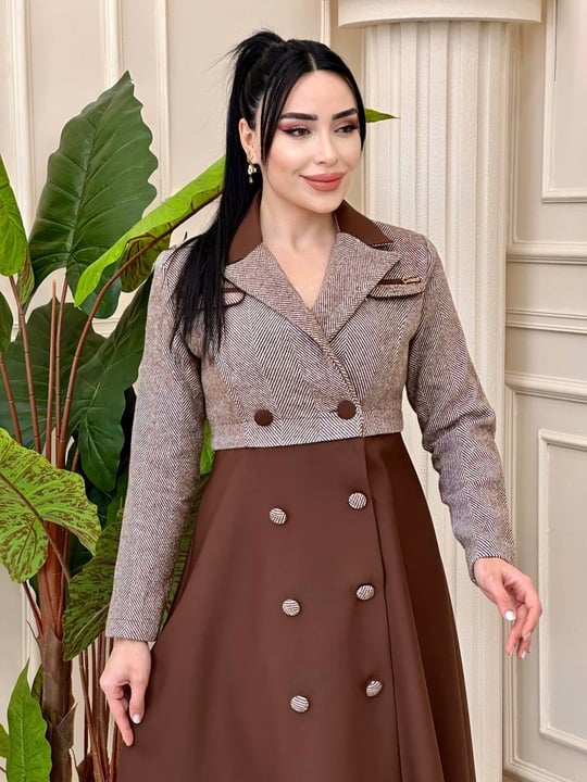Balık Sırtı Desen Ceket Elbise 7002 t-24 Acı Kahve