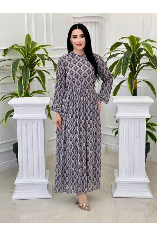 Batik Desen Elbise 1170-Gri