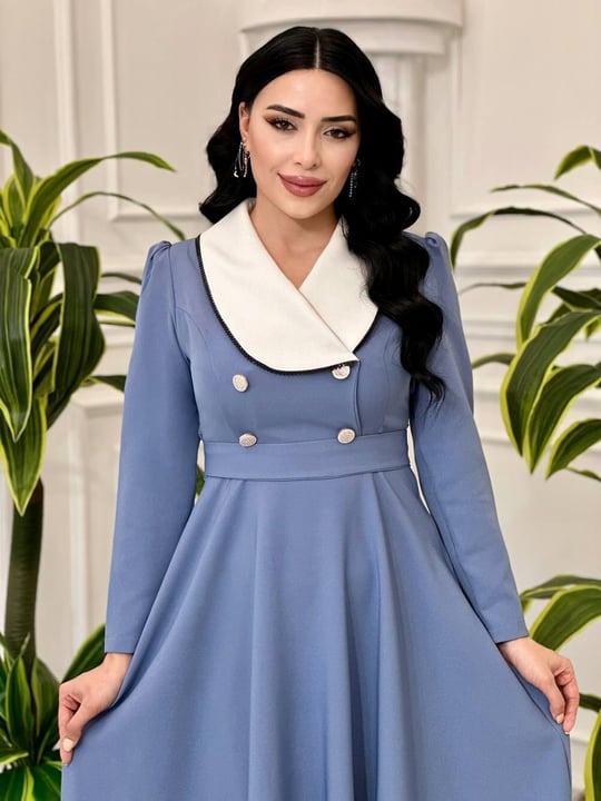 Bebe Yaka Çift Düğme Elbise 0341 T-24 Mavi