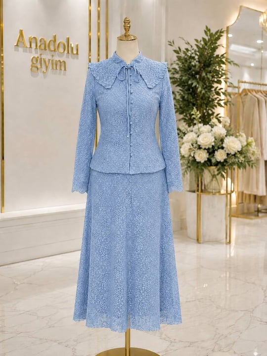 Bebe Yaka Güpür Etekli Takım 9067 T-26 Mavi