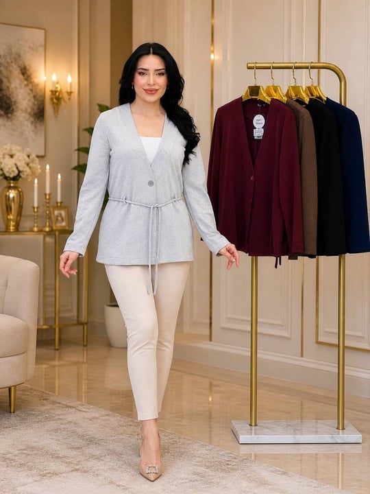 Bel Bağcık Tek Düğme Penye Hırka 8444 T-26 Gri