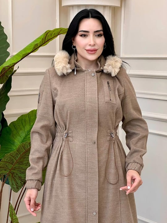 Bel Büzme Büyük Beden Kaşe Kaban 8220 T-24 Camel