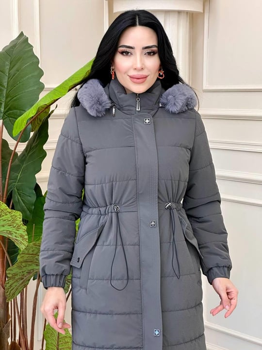 Bel Büzme Desenli Şişme Kaban 8194 t-24 Gri