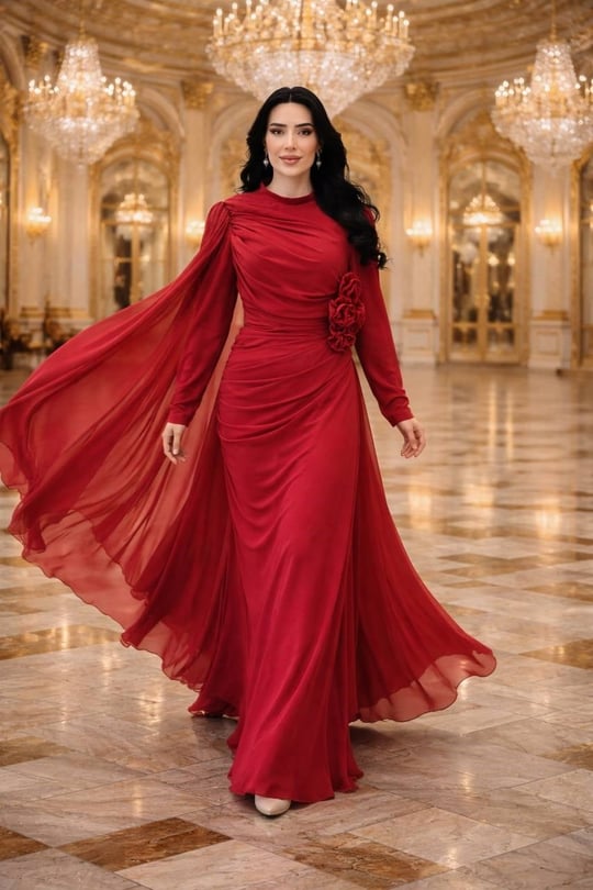Bel Drape Büyük Beden Şifon Elbise 153 T-26 Bordo