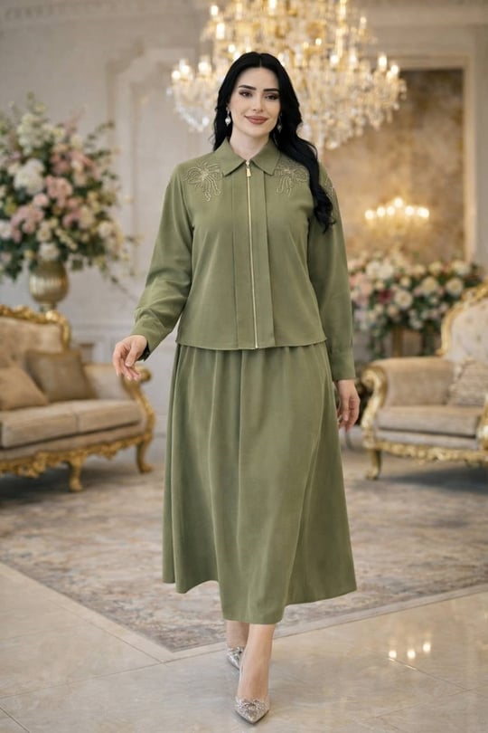 Boncuk İşleme Spor Etekli Takım 3484 T-26 Haki