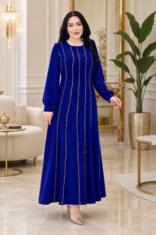 Boncuk Şerit 16 Parça Elbise 7249 T-26 Saks
