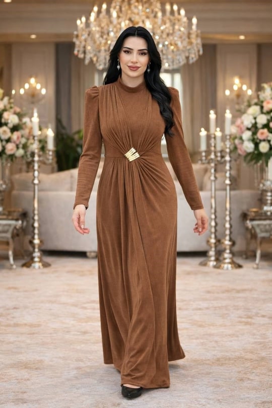 Buzy Önü Tokalı Elbise 5590 T-26 Camel
