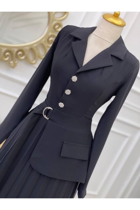 Ceketli Elbise 1084-Siyah