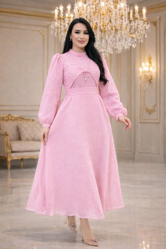 Cepken Görünümlü Işıltılı Elbise 2034 T-26 pembe