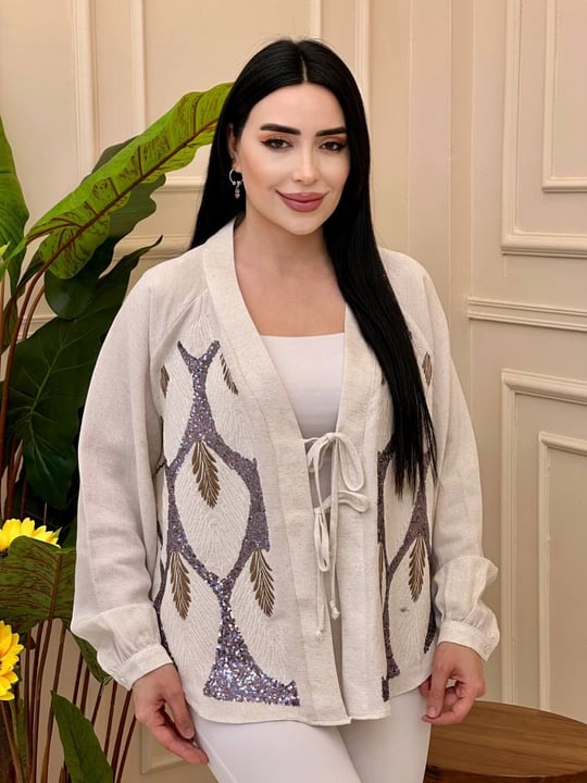 Çift Bağlama Desenli Hırka 6098 h025 Ekru
