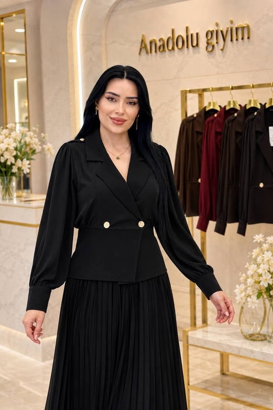 Çift Düğme Ceket Görünümlü Bluz 6572 T-26 Siyah
