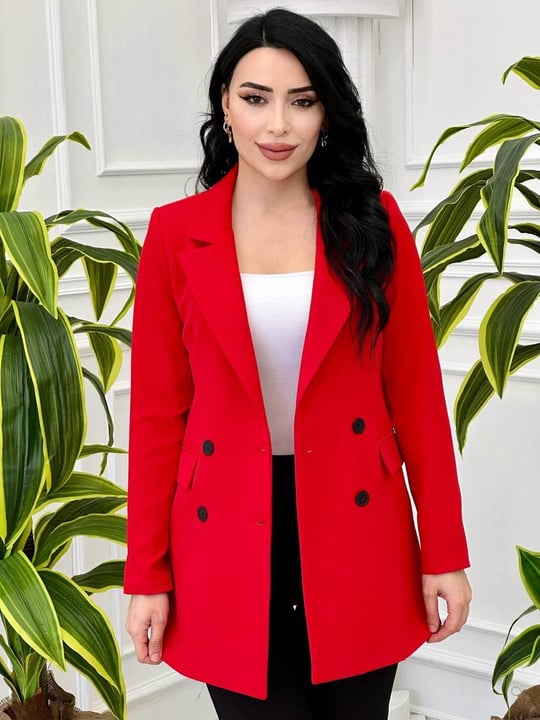 Çift Düğme Kemerli Tek Ceket 14497 T-24 Kırmızı