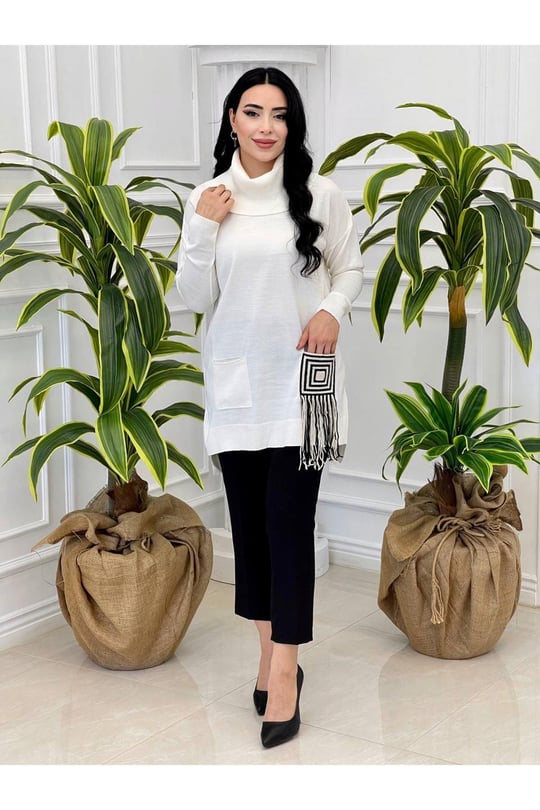 Değaje Yaka Tunik 14926-Beyaz