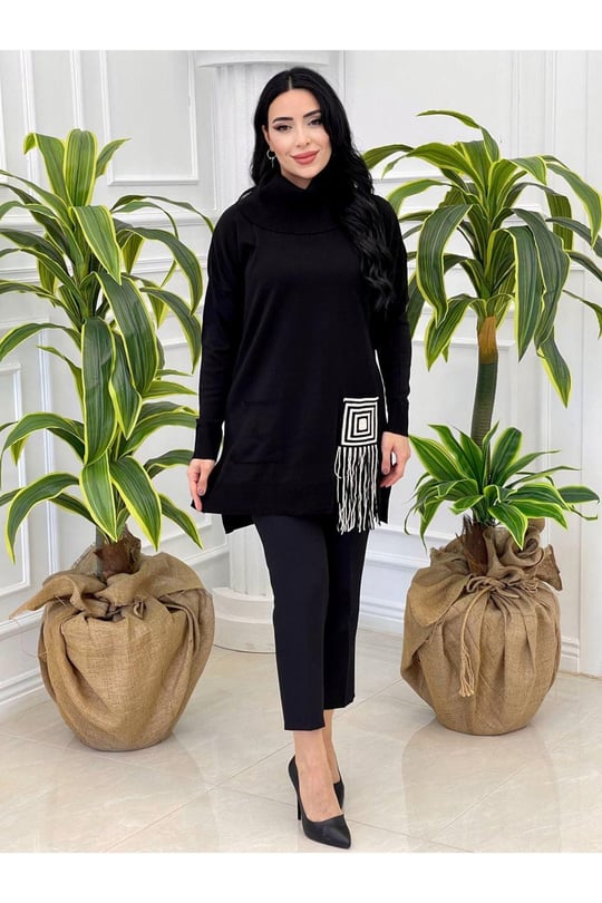 Değaje Yaka Tunik 14926-Siyah
