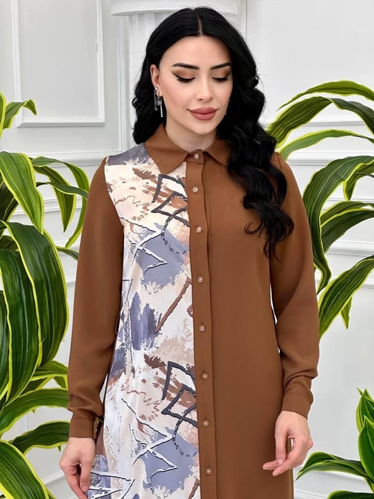 Dijital Baskı Tunik5416 Kahverengi