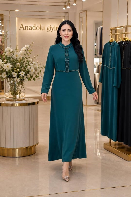Dizgi Bozcuk Suzanna Elbise 1143 T-26 Zümrüt Yeşil