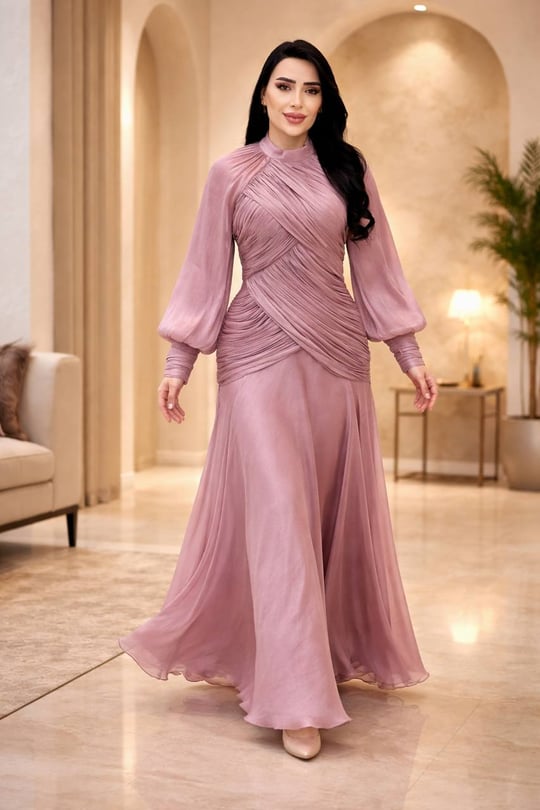Drape Detay Jan Jan Elbise 5582 T-26 Pudra