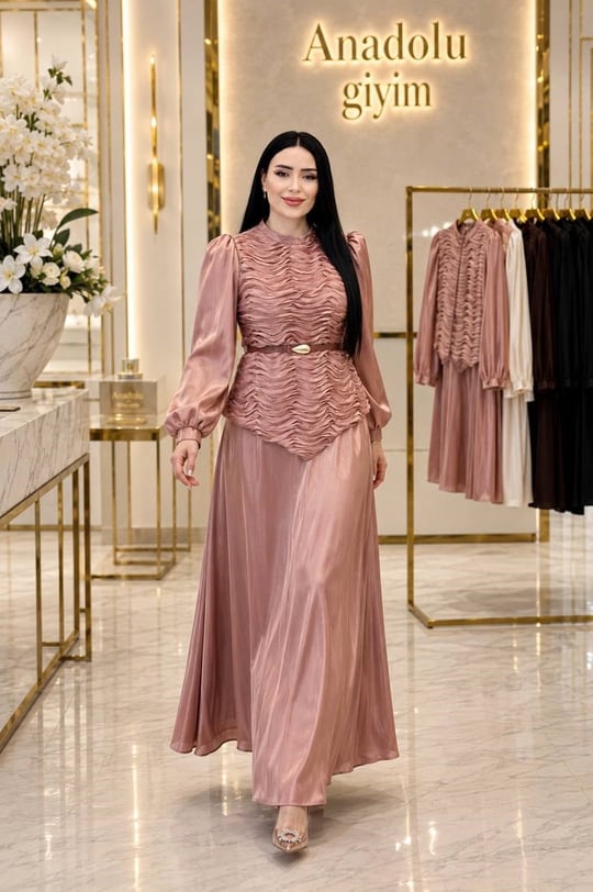 Drape Detay JanJan Etekli Takım 7041 T-26 Soğan Kabuğu