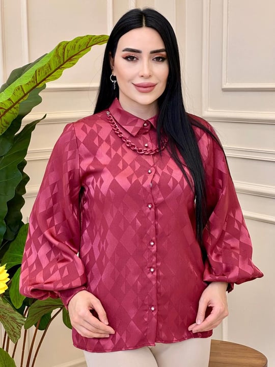 Düğmeli Saten Gömlek 0622 g0255 Bordo