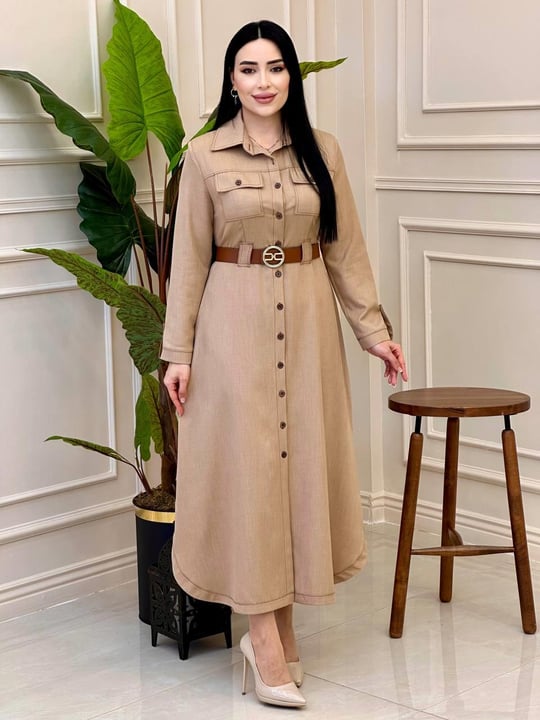 Düğmeli Spor Elbise 7036 e025 Bej