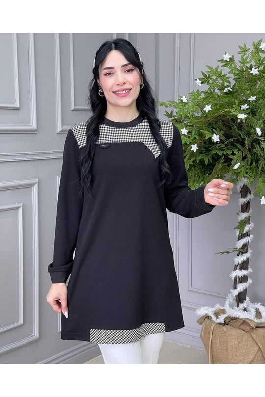 Ekose Detay Tunik 575-Siyah