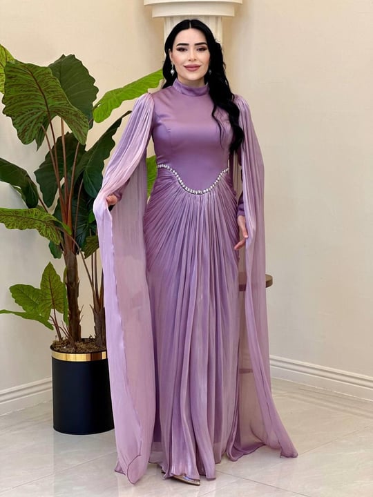 Eteği Drape Kol Pelerin Elbise 0711 T-25 Leylak