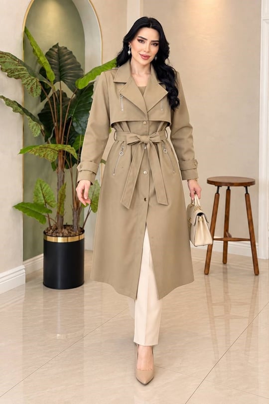 Fermuar Detay Çıtçıtlı Trenç 2673 T-26 Camel