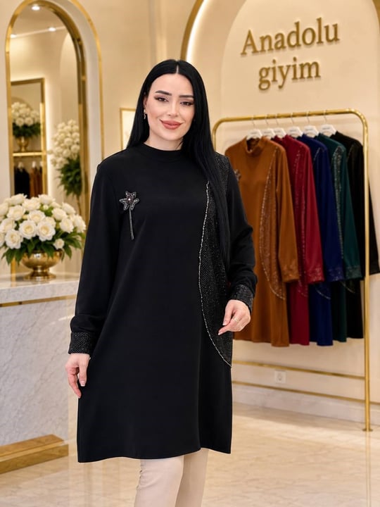 File Detay Broşlu Tunik 2234 T-26 Siyah