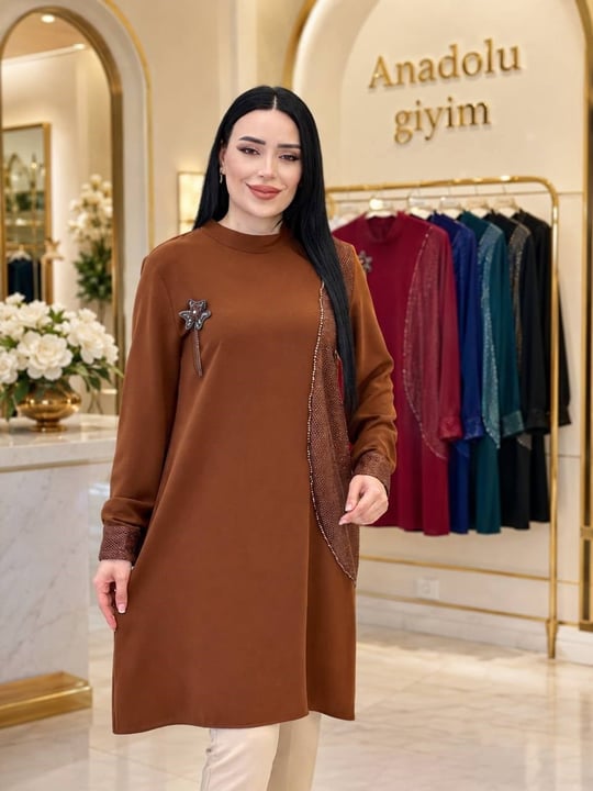 File Detay Broşlu Tunik 2234 T-26 Taba