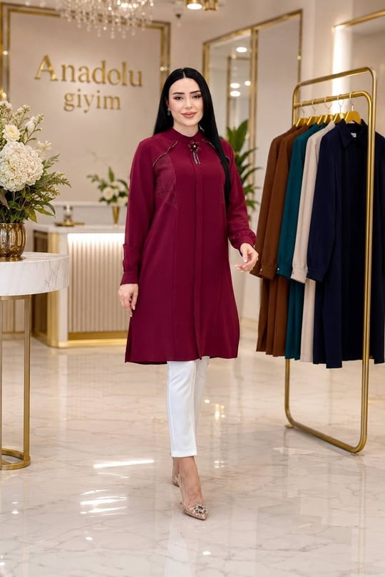 File Detay Omuz Kapama Tunik 2239 T-26 Bordo