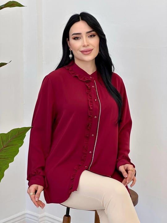 Fır Fır Detay Kısa Gömlek 5353 T-25 Bordo